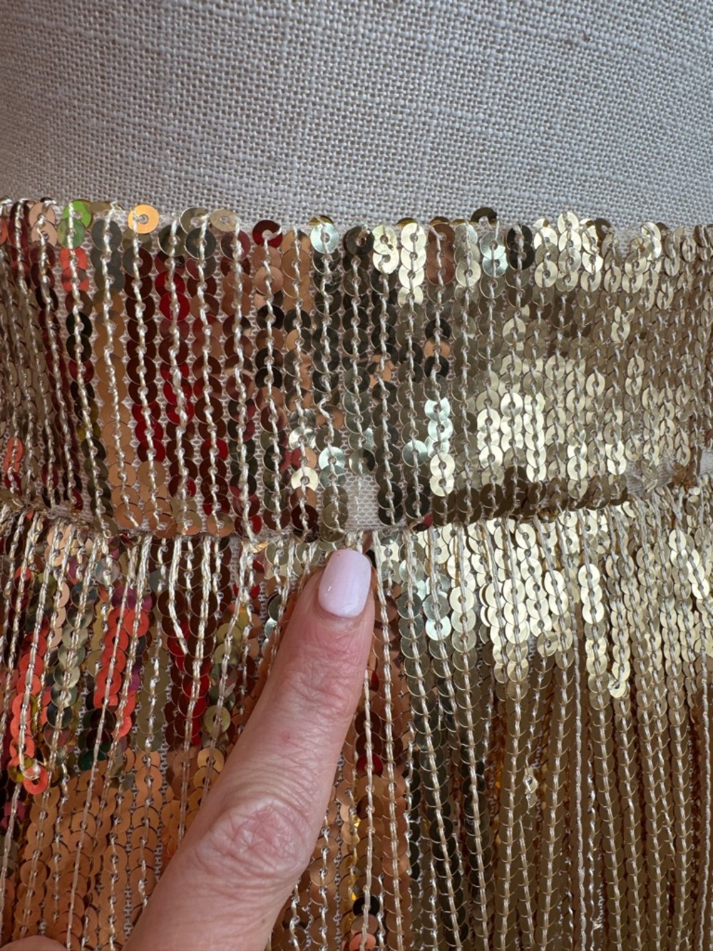 New! QUEEN OF SPARKLES Gold Sequin Fringe Mini Skirt - Picture 5 of 8